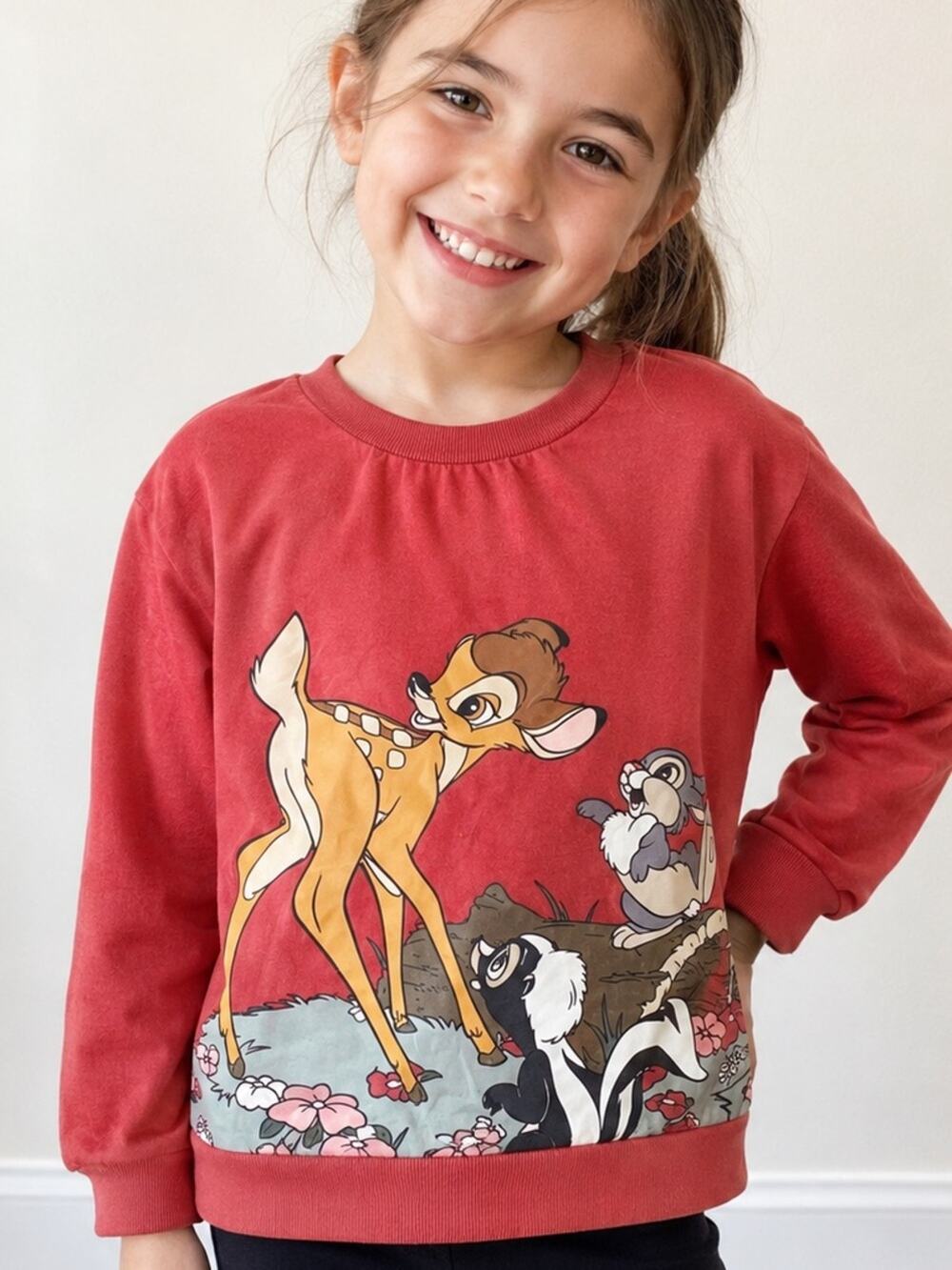 Disney Bambi Graphic Sweatshirt Rust Red Fleece Girls Size 8/10 H&M